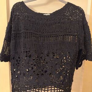 a.n.a Crochet Openwork black Top